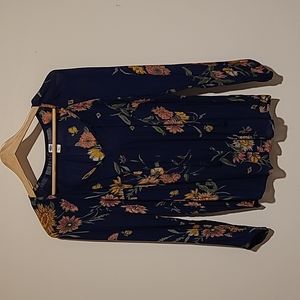 Old Navy, XS, Navy w/Floral Print Long-sleeved Peasant Top